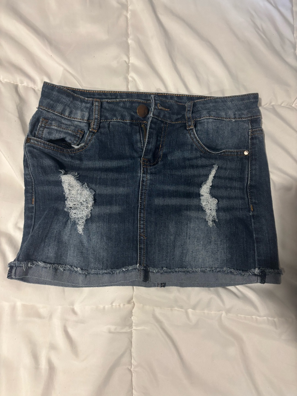 Women’s Distressed Dark Blue Denim Mini Skirt
